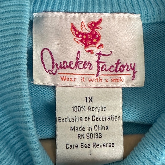 Quacker Factory Sowman Acrylic Sweater Blue Plus Women's 1X Winter Wonderland - Picture 5 of 6